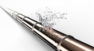 image of metal pipe with water splashing on top of it