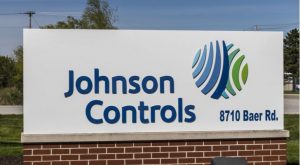 Johnson Controls (JCI) logo on a sign