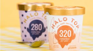 A photo showing two different flavored pint containers of Halo Top light ice cream.