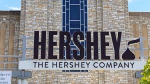 The entrance to the Hershey factory in downtown Hershey, Pennsylvania.