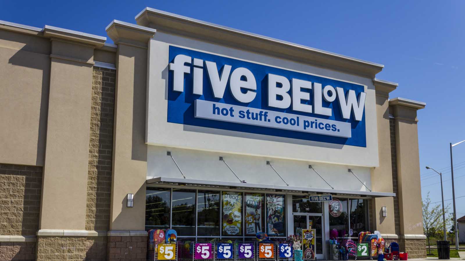storefront of a five below representing five stock.