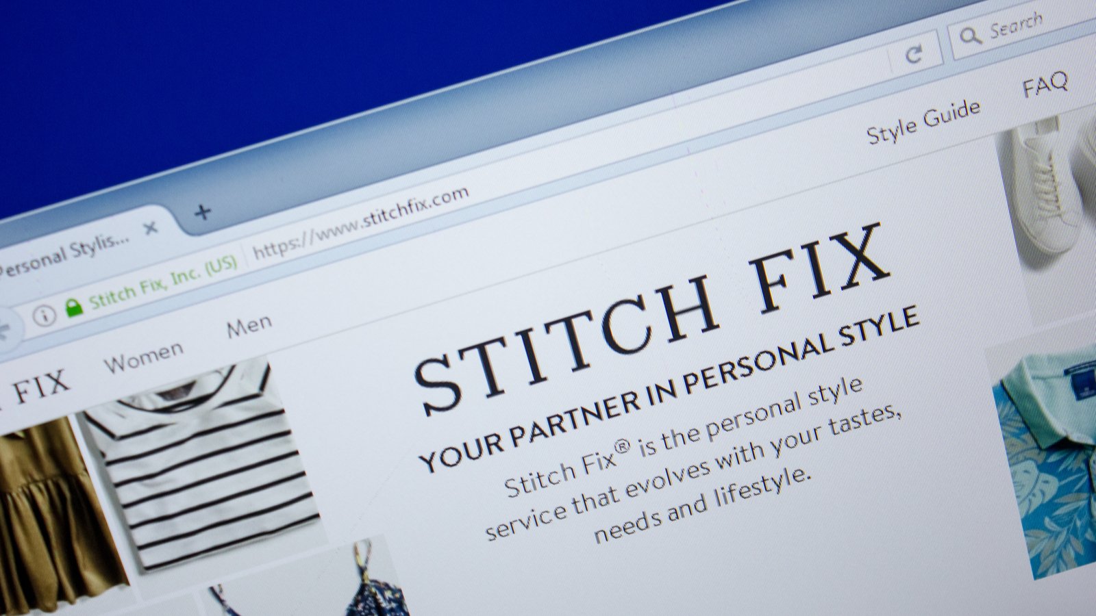 Homepage of Stitch Fix (SFIX Stock) website on the display of PC