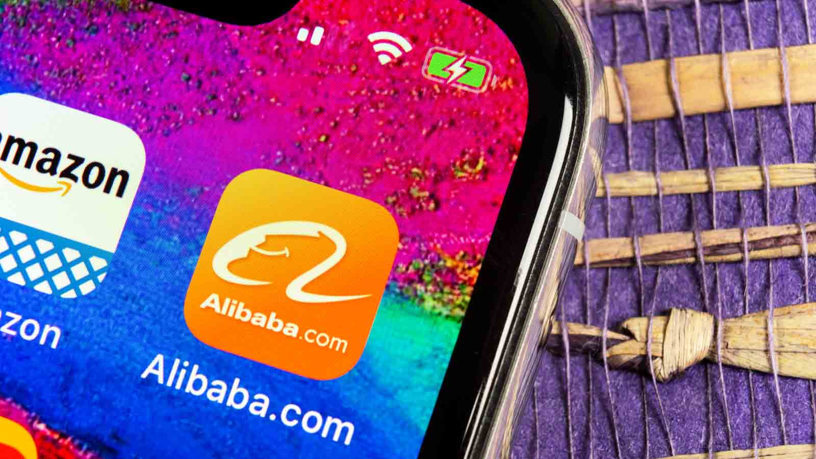 BABA Stock: Alibaba app on a smartphone.