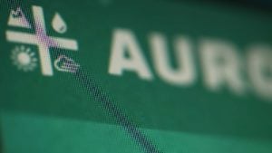 Partial view of Aurora Cannabis (ACB) logo in green