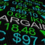 bargain stocks to buy: stock market tickers with the word "bargains" appearing in the center of the board. most undervalued under-$10 stocks to buy in April