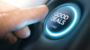 Finger on button that reads 'good deals.'