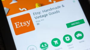 The Etsy (ETSY) mobile app on a tablet display ETFs