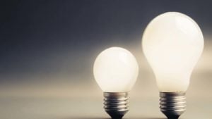 energy stocks to buy: two light bulbs with grey sky in the background