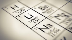 周期表上のリチウム（LI）。リチウム関連株の好調な推移