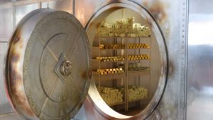 gold stored in a vault to represent gold stocks