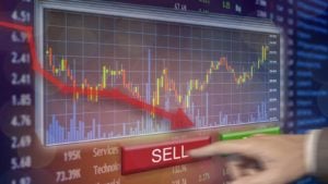 Stock market plummet sell shares on exchange with financial loss and money gone, representing stocks to sell