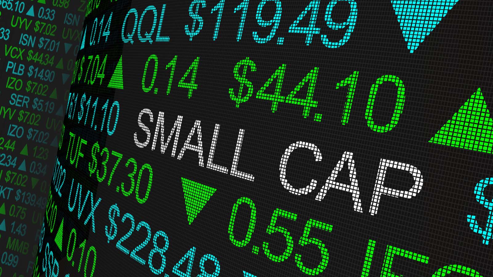 small-cap stocks: a ticker board that says 