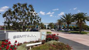 SMTC stock: The Semtech logo on a sign outside its building