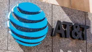 AT&T logo (T stock) representing communications stocks