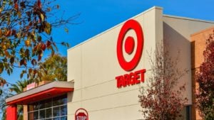 Image of the Target (TGT stock) logo on a storefront.