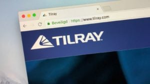 Tilray (TLRY) logo on a web browser.