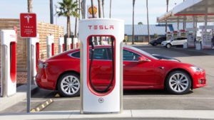 Tesla Super Charging station on Stockdale Hwy and the 5 fwy. Tesla Supercharger stations allow Tesla cars to be fast-charged at the network within an hour.