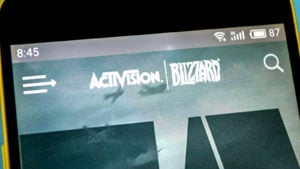 Image of Activision Blizzard (ATVI) logo on a web browser on a mobile phone