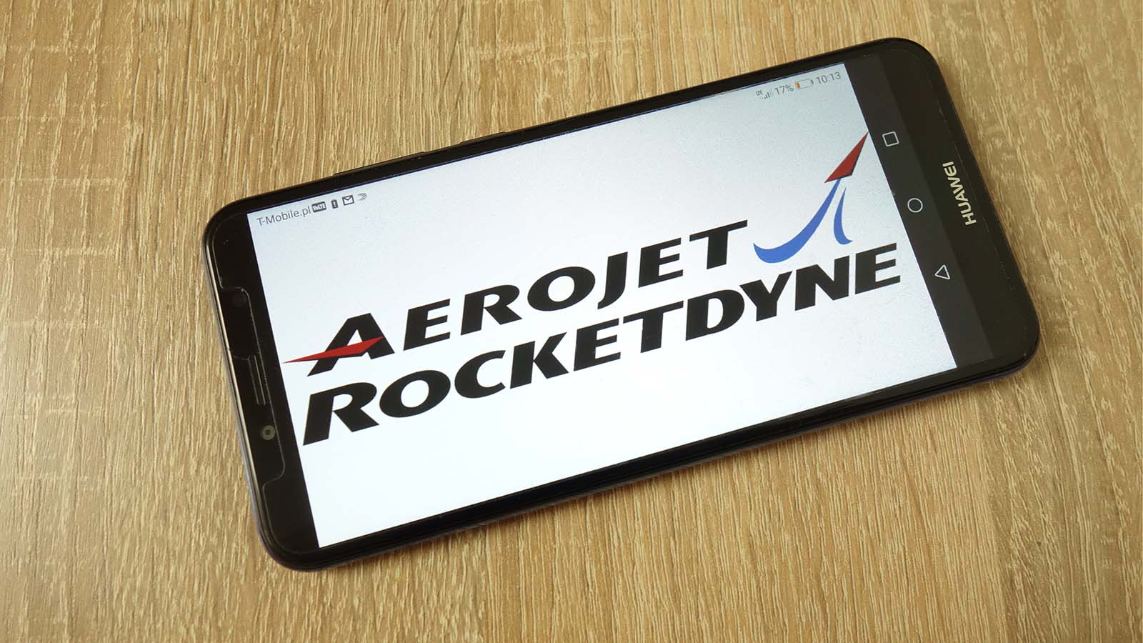 AJRD Stock. Aerojet Rocketdyne logo on a smartphone.