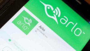 A smartphone is displaying a download page for the Arlo app by NETGEAR, Inc (NTGR).