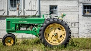 a green John Deere tractor