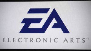 The blue and grey EA Electronic Arts logo is displayed on a white screen.