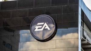 Electronic Arts (EA) logo on a wall