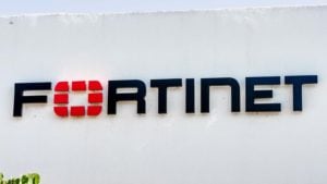 Fortinet logo on the wall