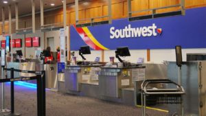 a Southwest Airlines ticket counter in an airport