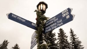 A lamppost sign in Vail, Colorado.