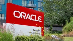 A photo of an Oracle (ORCL stock) sign outside a building. tech stocks