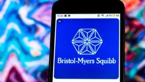 Bristol-Myers Squib (BMY) logo displayed on a phone screen