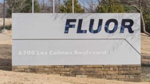 A Fluor (FLR) sign at the main entrance the Fluor headquarters in Irving, Texas.