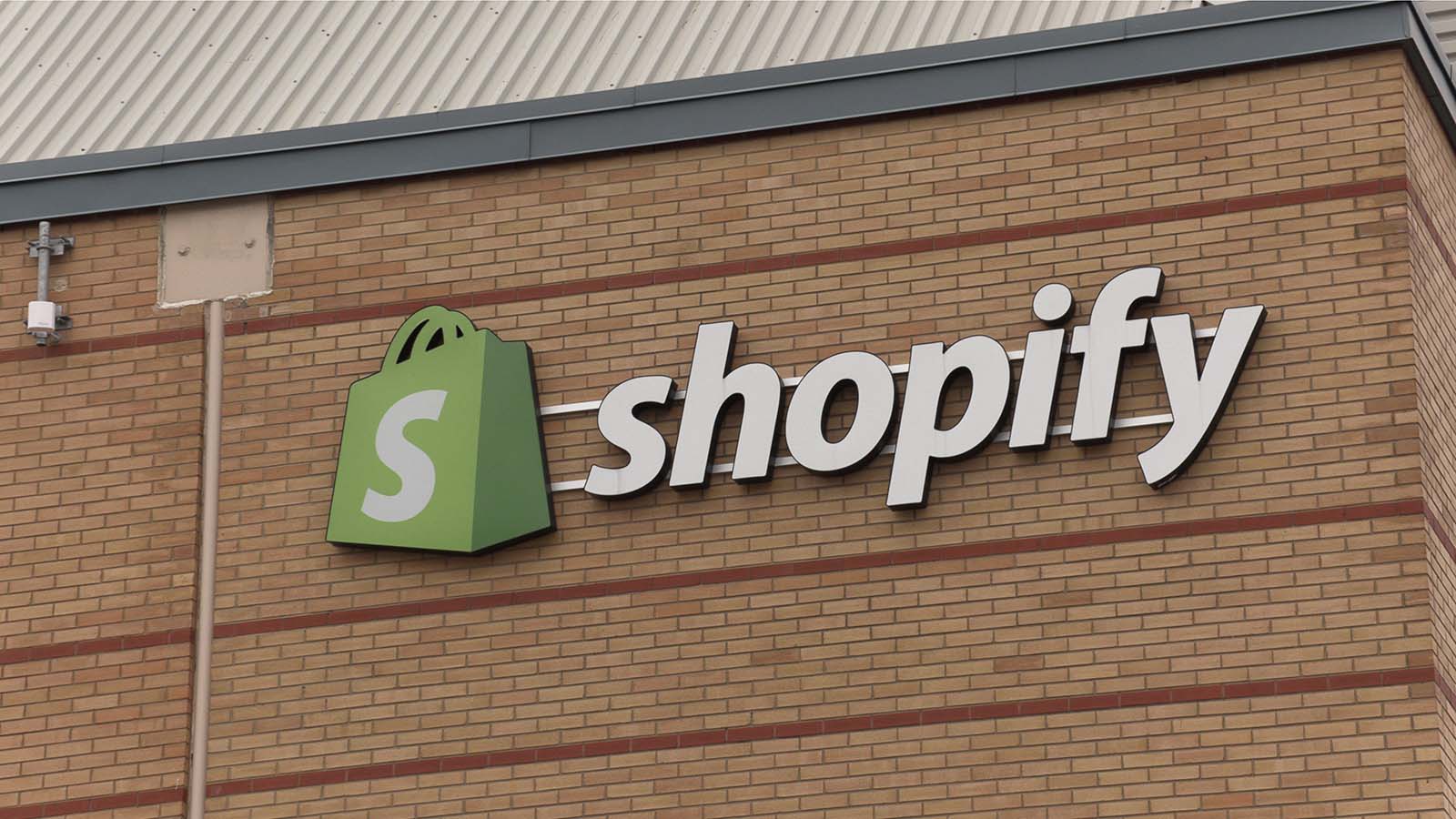 shopify logo sign on building facade