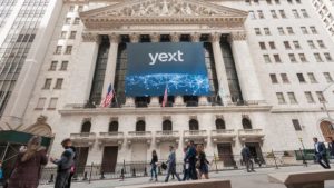 A Yext (YEXT) banner hangs on the New York Stock Exchange.