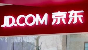 the JD.com (JD Stock) logo on the outside of a building