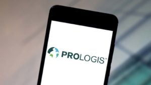 Prologis (PLD) logo displayed on a smartphone screen.