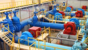 the interior of a water utility processing plant