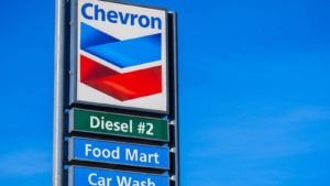 Chevron (CVX) sing with "diesel," "food mart" and "car wash" written underneath