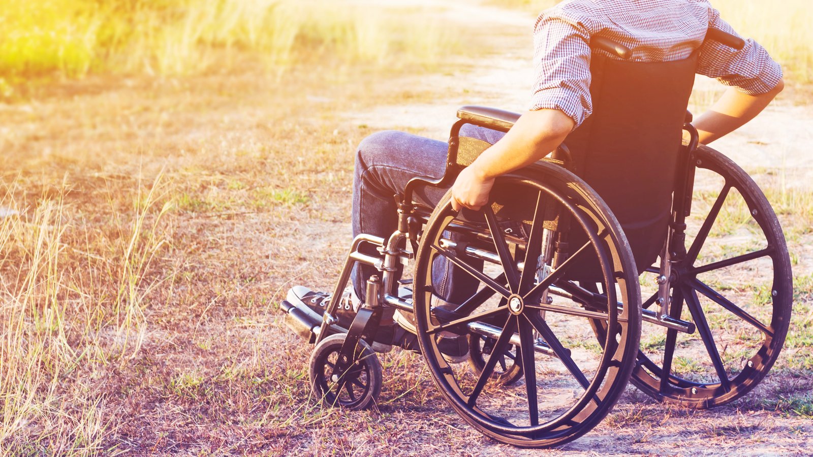 SRPT Stock. Image of person in a field sitting in a wheelchair