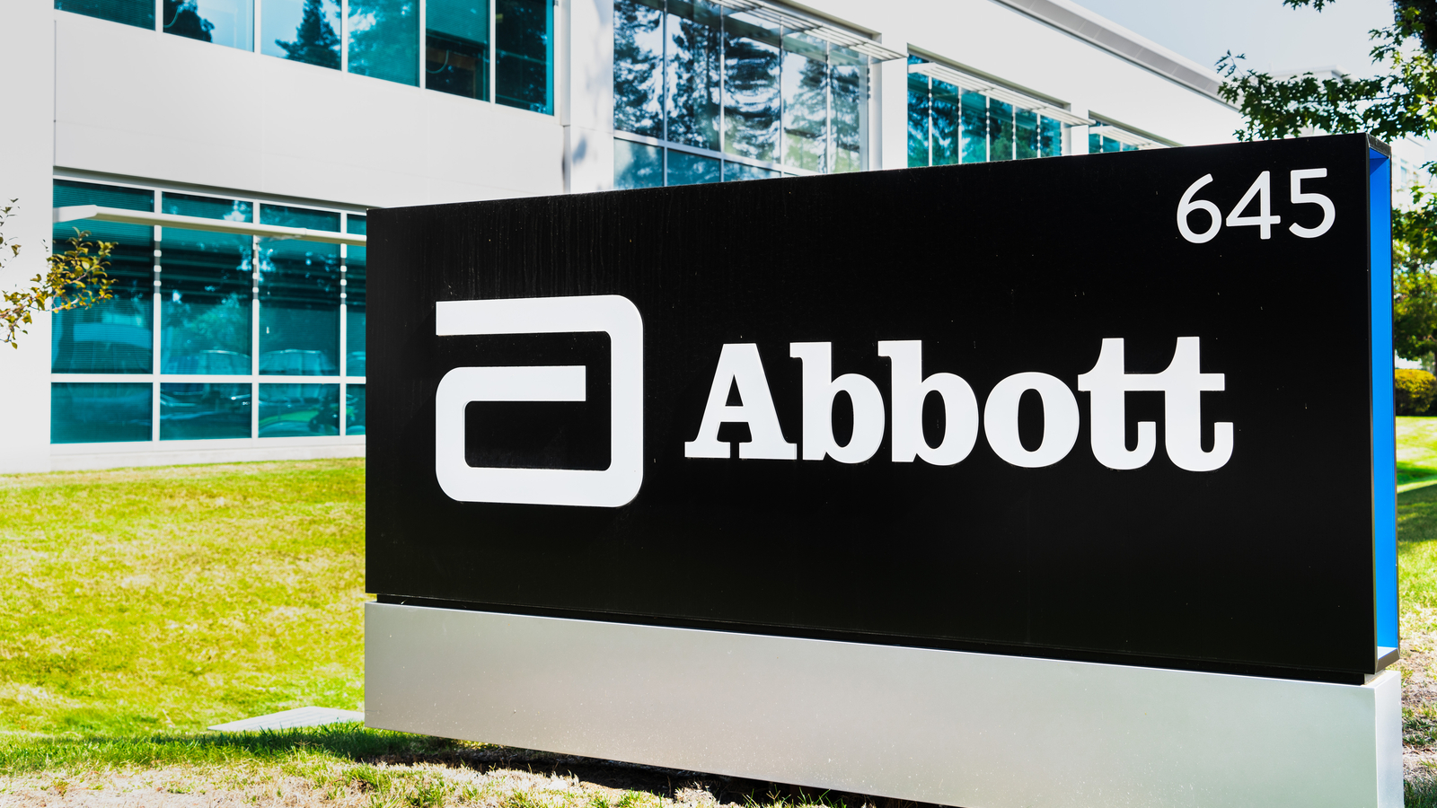 Close up of Abbott Laboratories sign at their headquarters in Silicon Valley representing ABT stock.