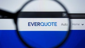 EverQuote (EVER) logo on webpage under a magnifying glass