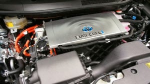 An image of a fuel cell battery in a Toyota engine.