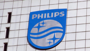 PHG stock: the Philips logo on the side of a building