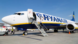 a Ryanair plane ready for boarding