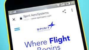 The Spirit AeroSystems (SPR) website is displayed on a smartphone screen.