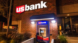 usbank (USB) logo on a bank during nighttime