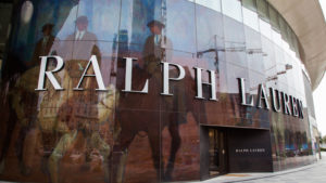 Ralph Lauren (RL) name stretching across mirrored building