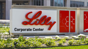 Eli Lilly logo outside of the company's corporate office