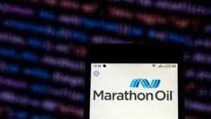 Marathon Oil Logo at the top of a mobile device.